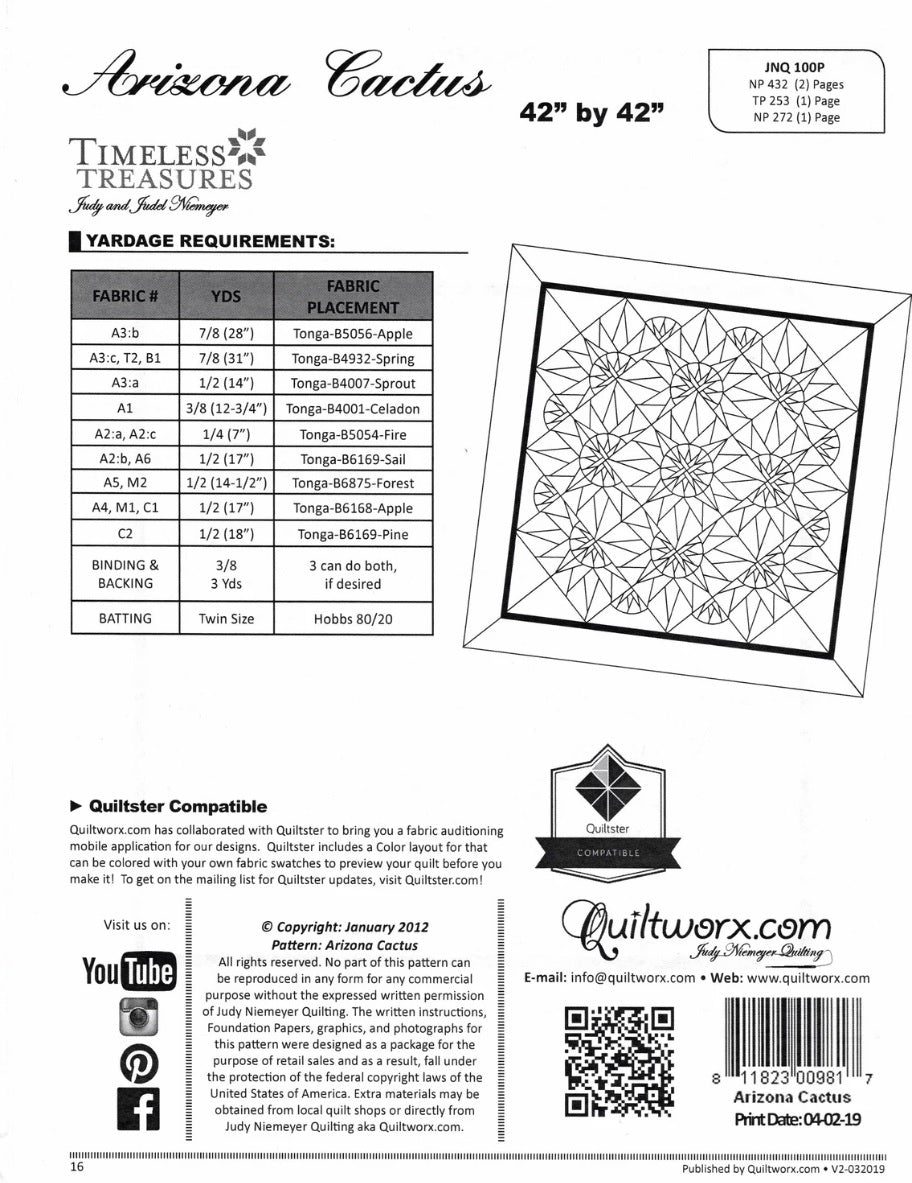 Arizona Cactus Foundation Paper Piecing by Quiltworx | JNQ100P