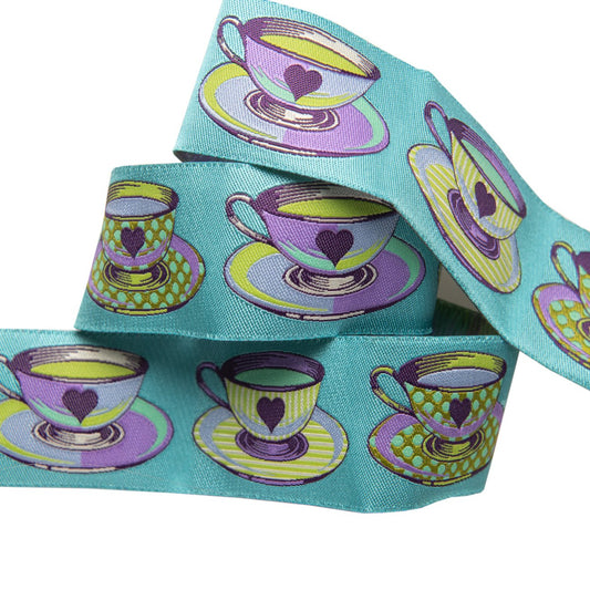 Big Tea Time Blue 1 1-2in Ribbon Tula Pink Curiouser & Curiouser | TK-74/38mm col 1 | Sold by the Yard