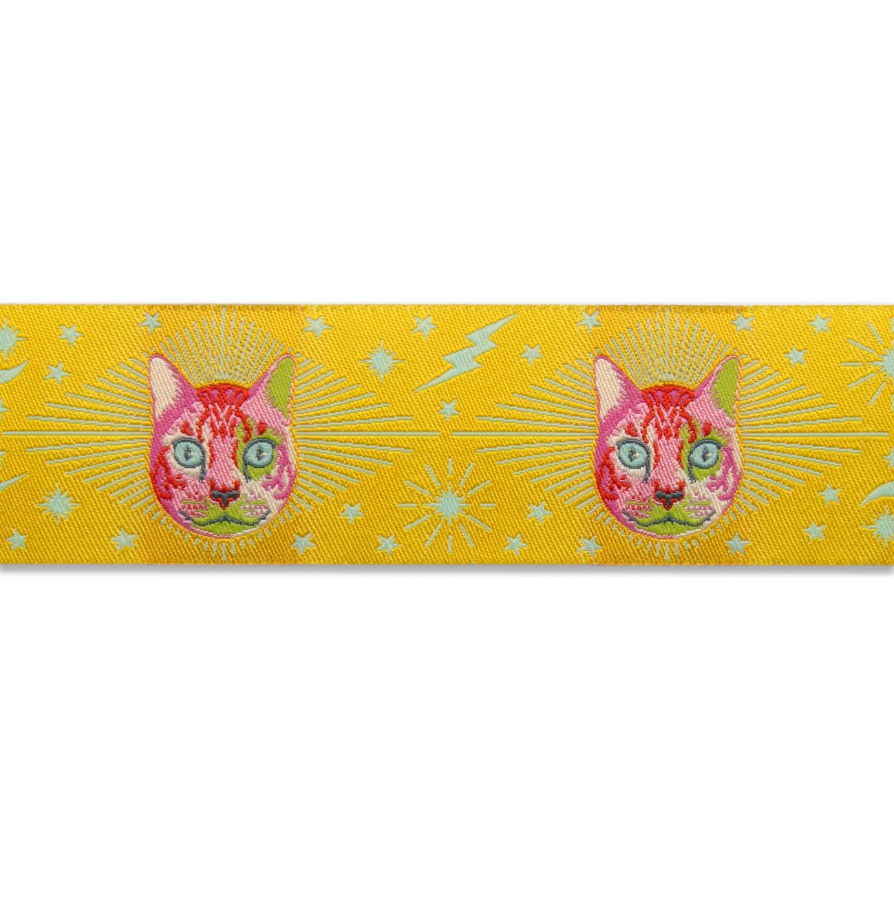 Cheshire Cat in Yellow Ribbon 1 1-2in Tula Pink | Curiouser & Curiouser | TK-75/38mm col 2 | Sold by the Yard