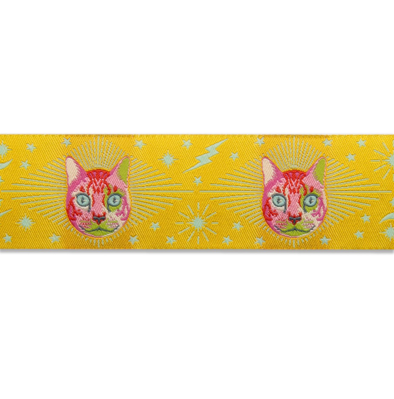 Cheshire Cat in Yellow Ribbon 1 1-2in Tula Pink | Curiouser & Curiouser | TK-75/38mm col 2 | Sold by the Yard