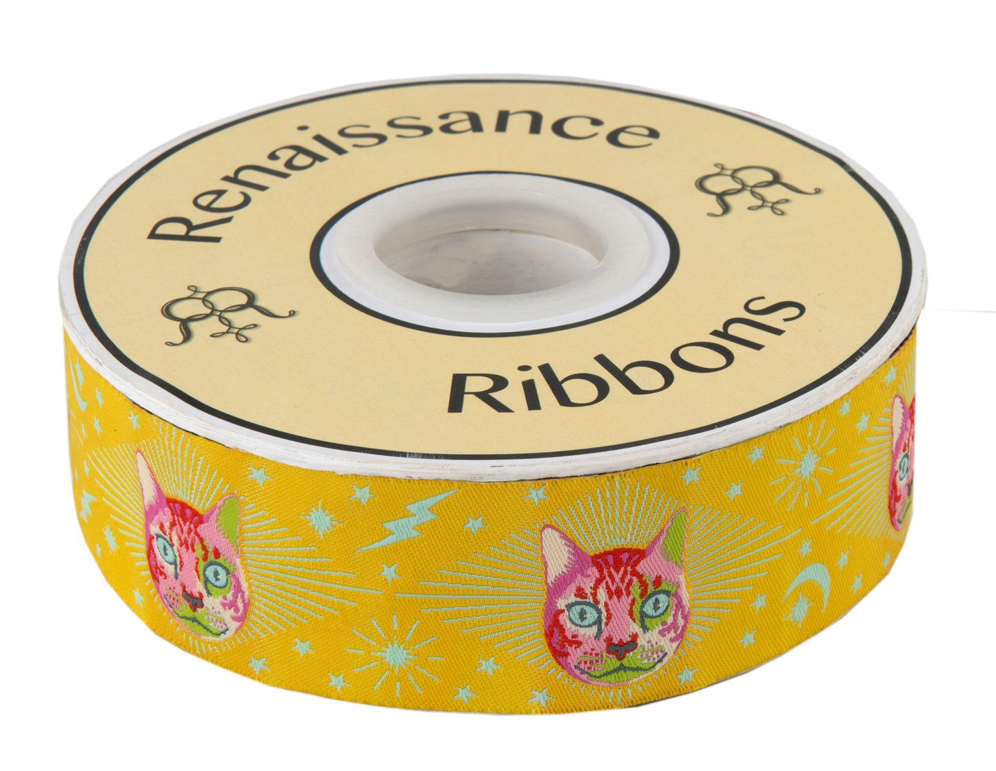 Cheshire Cat in Yellow Ribbon 1 1-2in Tula Pink | Curiouser & Curiouser | TK-75/38mm col 2 | Sold by the Yard