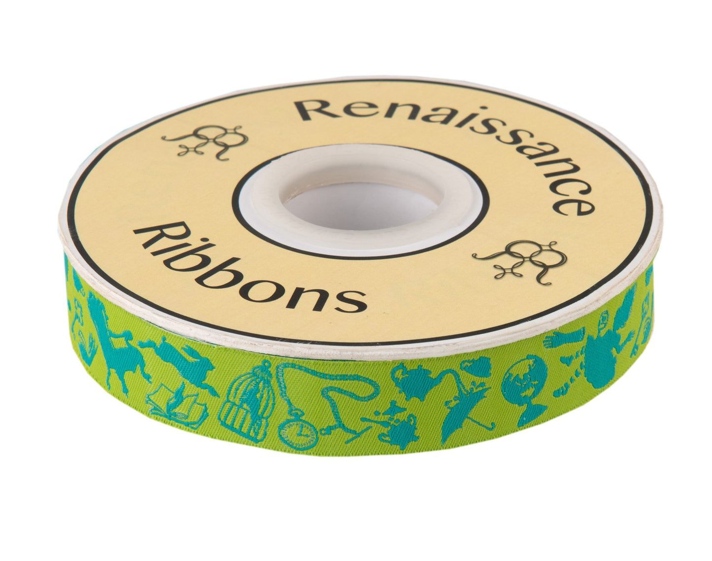 Down the Rabbit Hole Green 7-8in Tula Pink Curiouser & Curiouser Ribbon | TK-72/22mm col 1 | Sold by the Yard