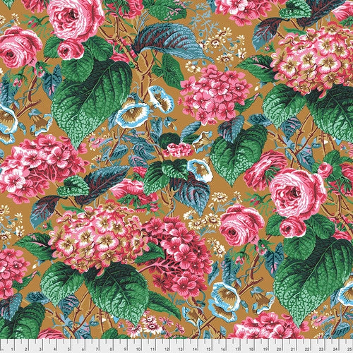 Rose and Hydrangea in Ochre for Kaffe Fassett Collective | PWPJ097.OCHRE
