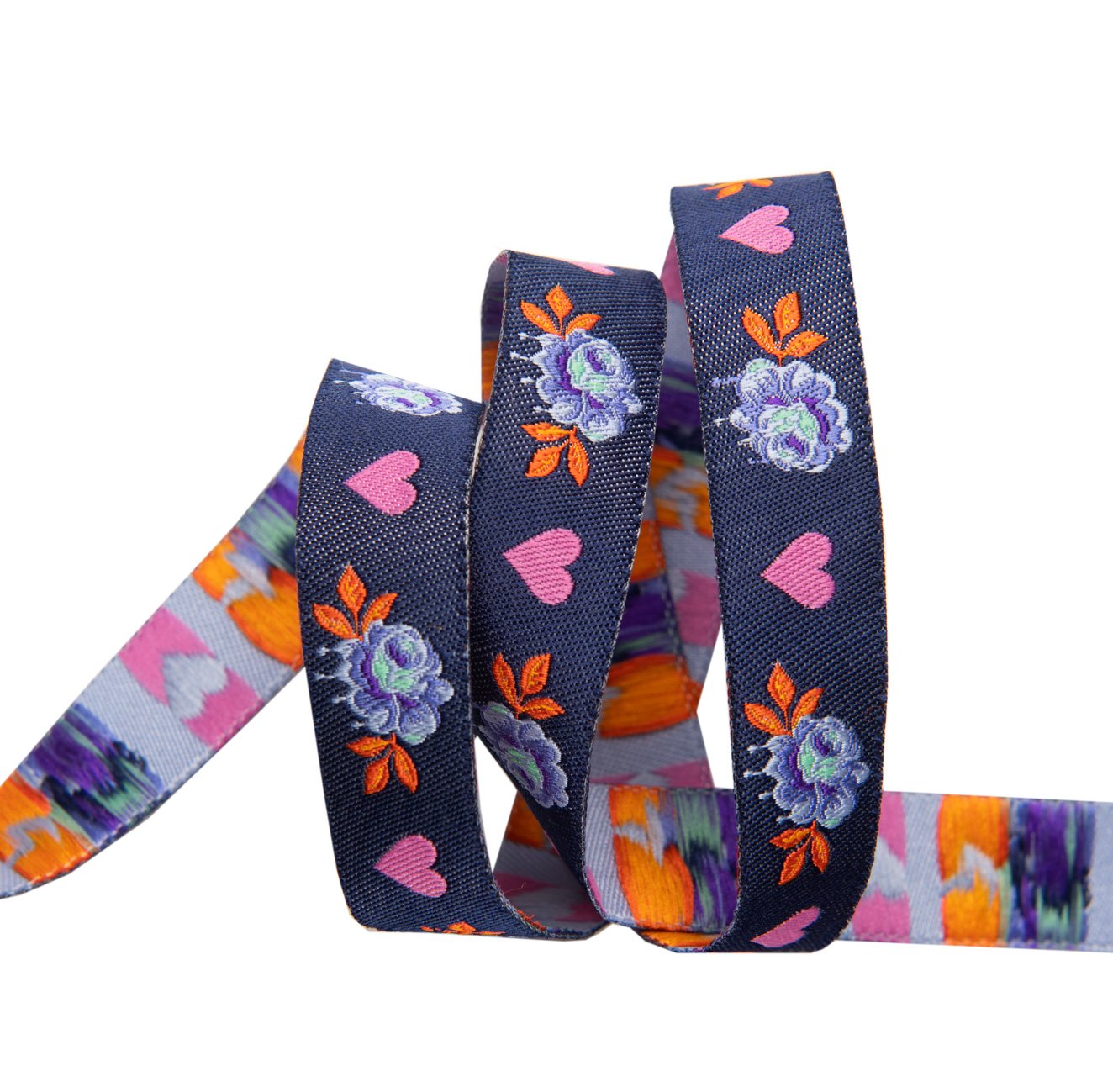 Painted Roses Navy 5-8in Tula Pink Curiouser & Curiouser Ribbon | TK-71/16mm col 1 | Sold by the Yard