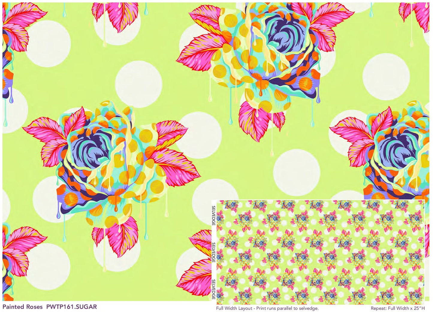 Painted Roses in Sugar - Curiouser & Curiouser by Tula Pink | PWTP161.SUGAR