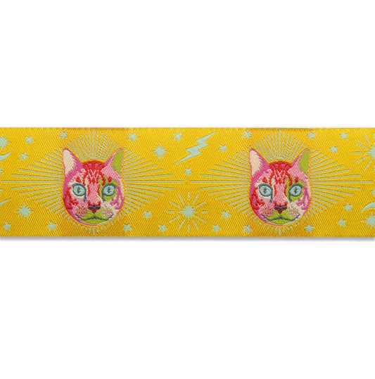 Cheshire Cat in Yellow Ribbon 1 1-2in Tula Pink | Curiouser & Curiouser | TK-75/38mm col 2 | Sold by the Yard