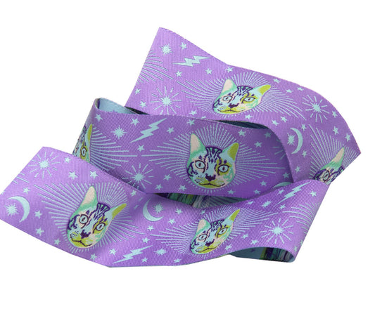 Cheshire Cat on Purple Ribbon 1 1-2in Tula Pink Curiouser & Curiouser | TK-75/38mm col 1  | Sold by the Yard