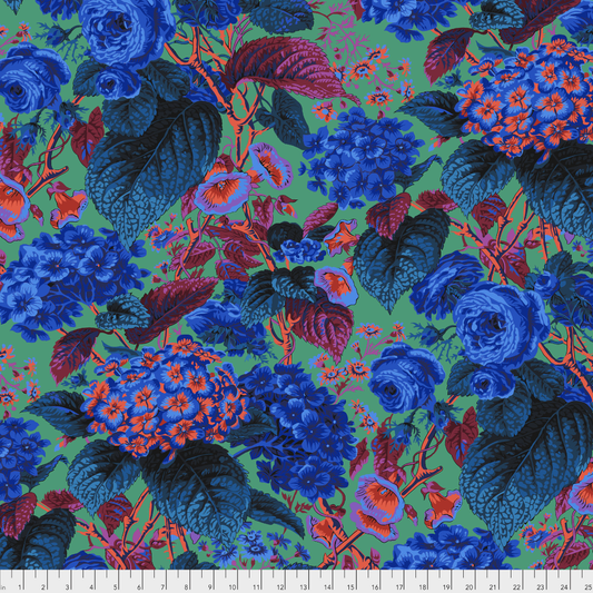 Rose and Hydrangea in Blue for Kaffe Fassett Collective | PWPJ097.BLUE