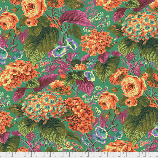 Rose and Hydrangea in Green for Kaffe Fassett Collective | PWPJ097.GREEN