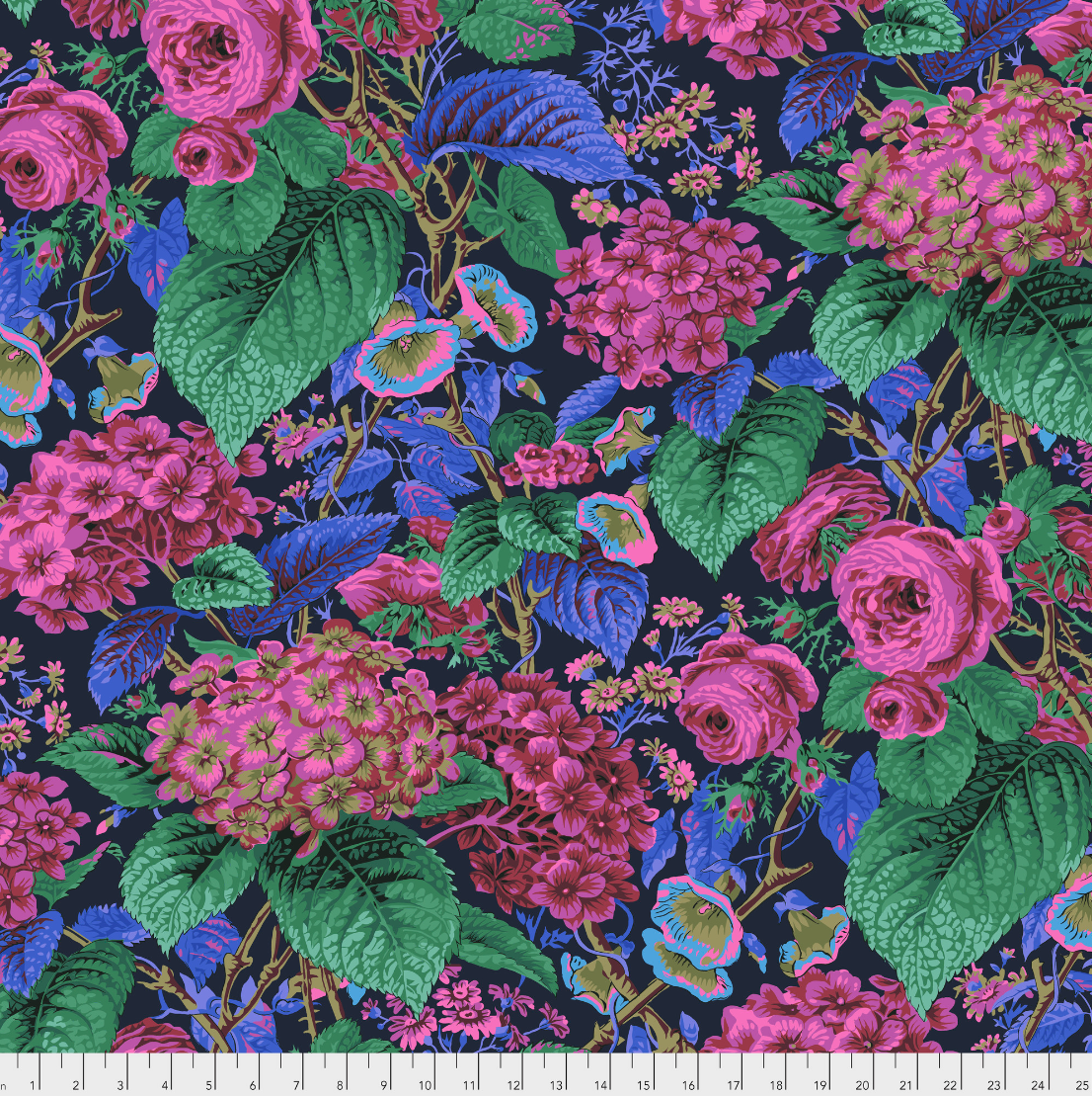 Rose and Hydrangea in Navy for Kaffe Fassett Collective | PWPJ097.NAVY