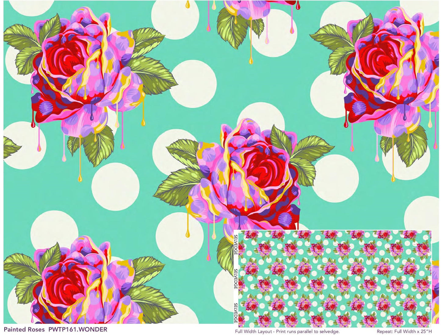 Painted Roses in Wonder - Curiouser & Curiouser by Tula Pink | PWTP161.WONDER